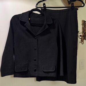 Vintage 60s Made in Italy Wool Black Blazer and Skirt Suit Set